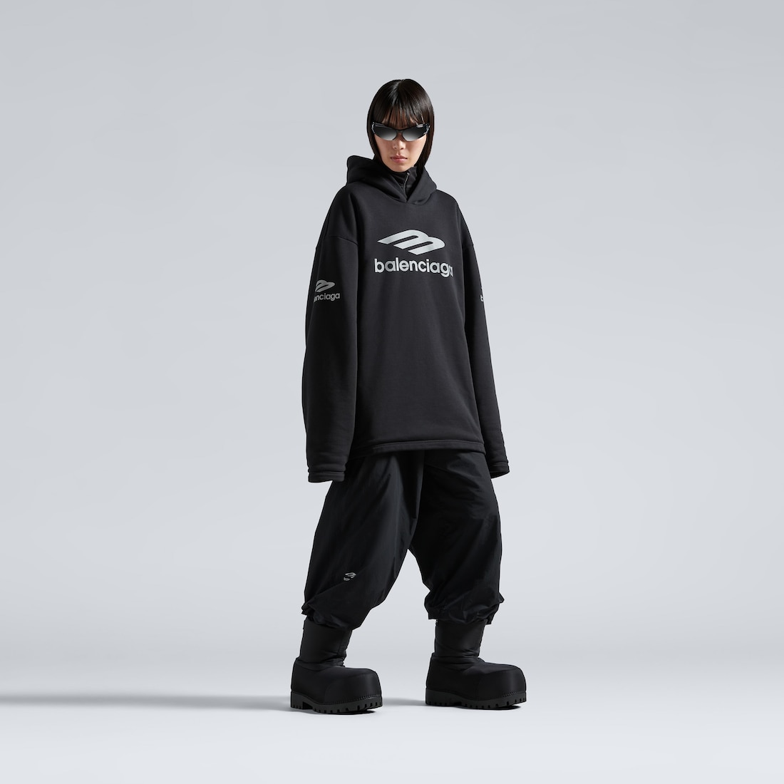 Balenciaga Hoodie Impermeable 3b Sports Icon Oversize en Negro