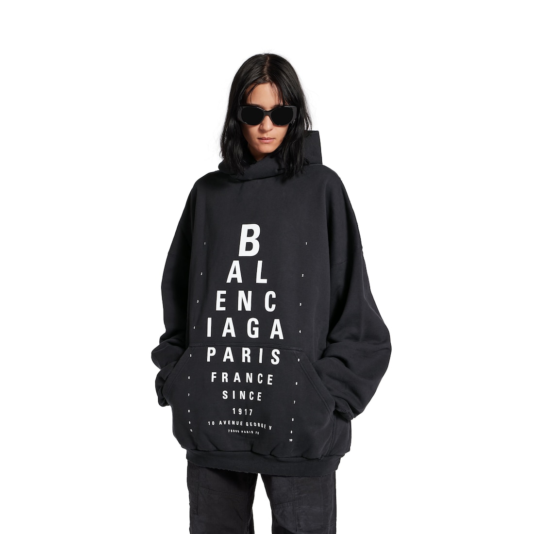 Balenciaga Hoodie Optical Large Fit Para Mujer En Negro/blanco