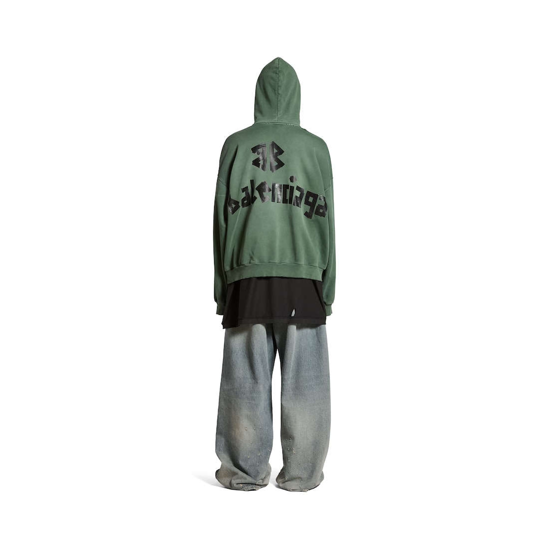 Balenciaga Hoodie Ripped Pocket New Tape Type Large Fit En Verde Oscuro