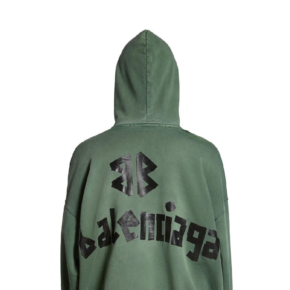 Balenciaga Hoodie Ripped Pocket New Tape Type Large Fit En Verde Oscuro