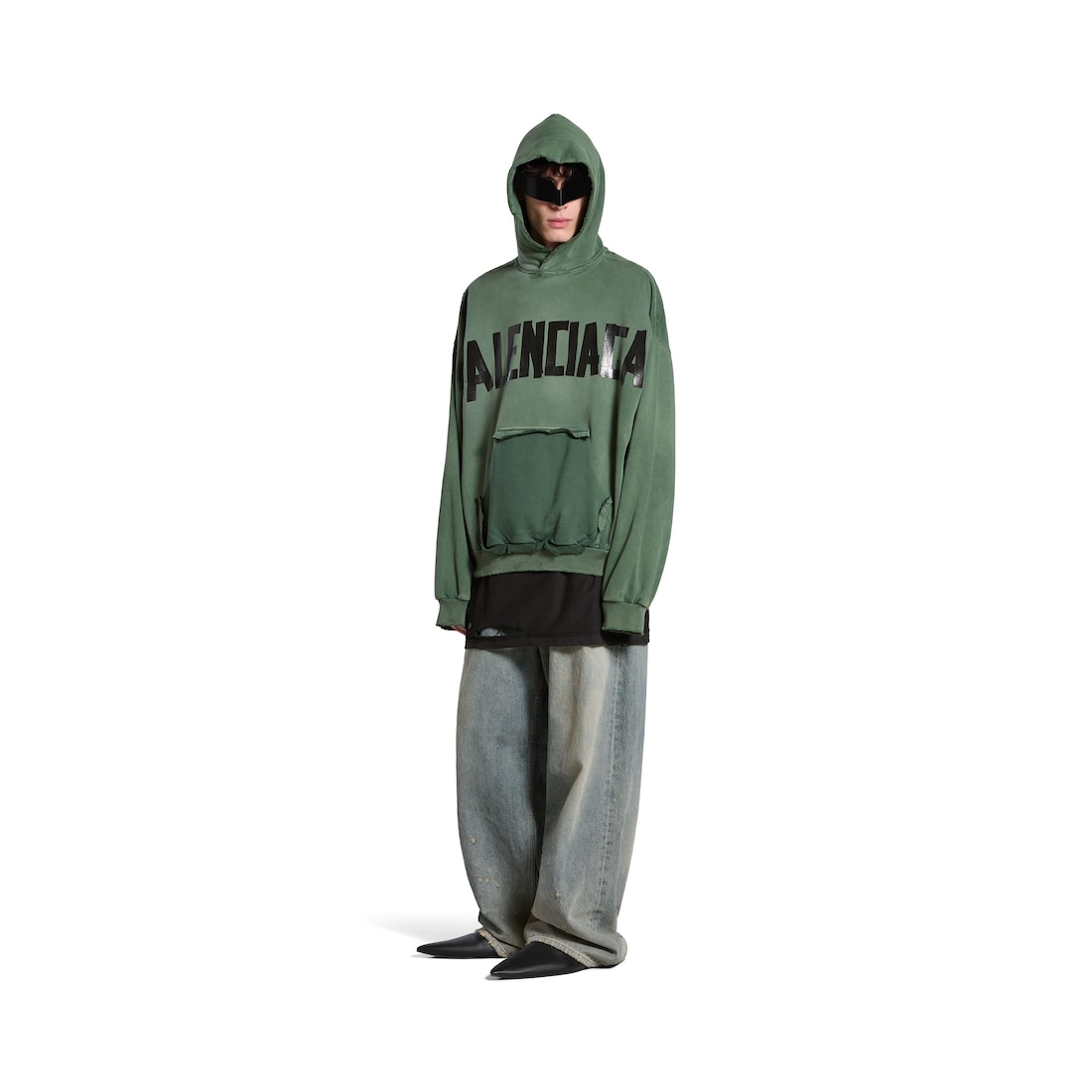 Balenciaga Hoodie Ripped Pocket New Tape Type Large Fit en Verde Oscuro