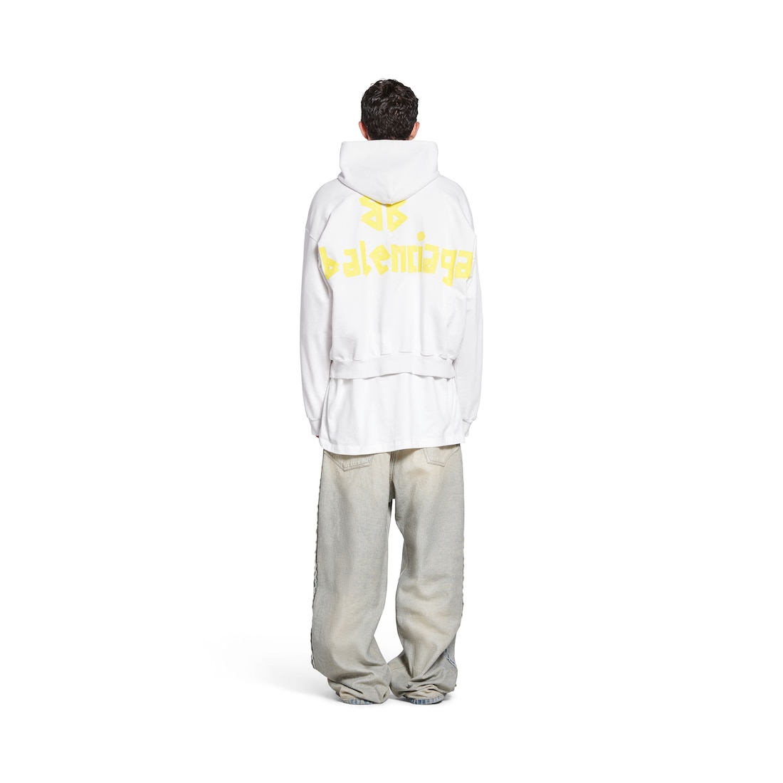Balenciaga Hoodie Ripped Pocket Tape Type Large Fit En Blanco