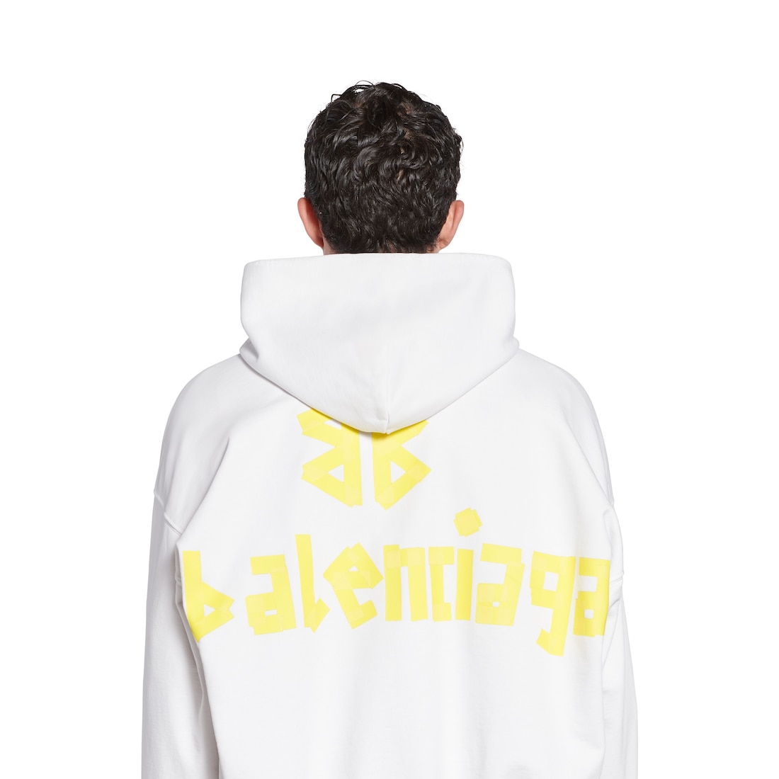 Balenciaga Hoodie Ripped Pocket Tape Type Large Fit En Blanco