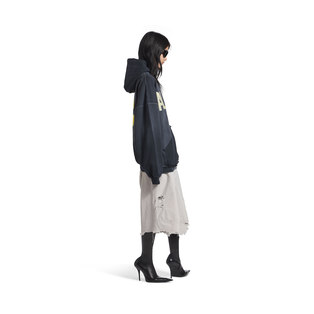 Balenciaga Hoodie Ripped Pocket Tape Type Oversized En Negro Degradado