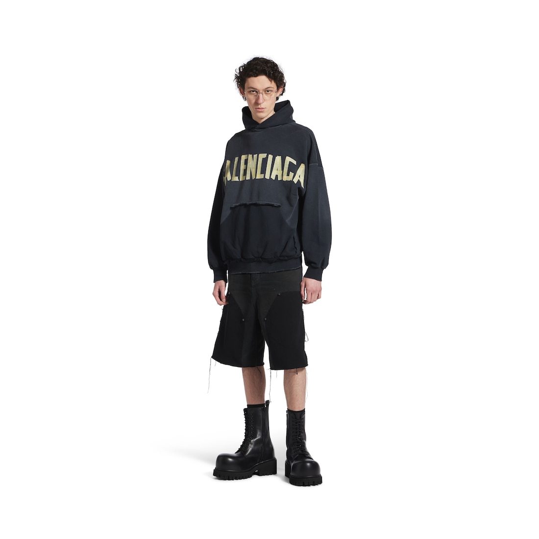 Balenciaga Hoodie Ripped Pocket Tape Type Oversized en Negro Degradado