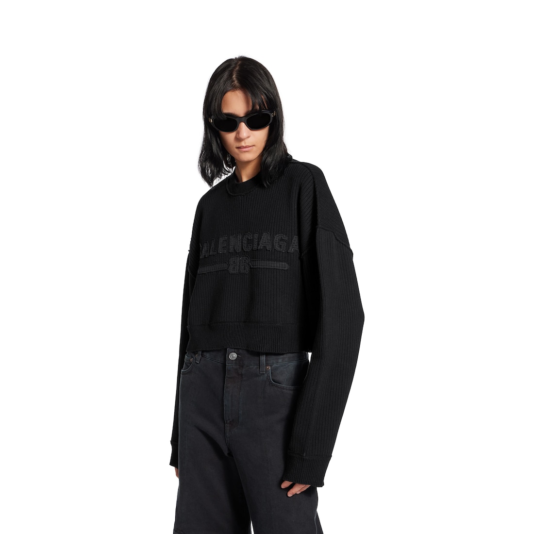 Balenciaga Jersey Con Cuello Redondo Cropped - Para Mujer En Negro