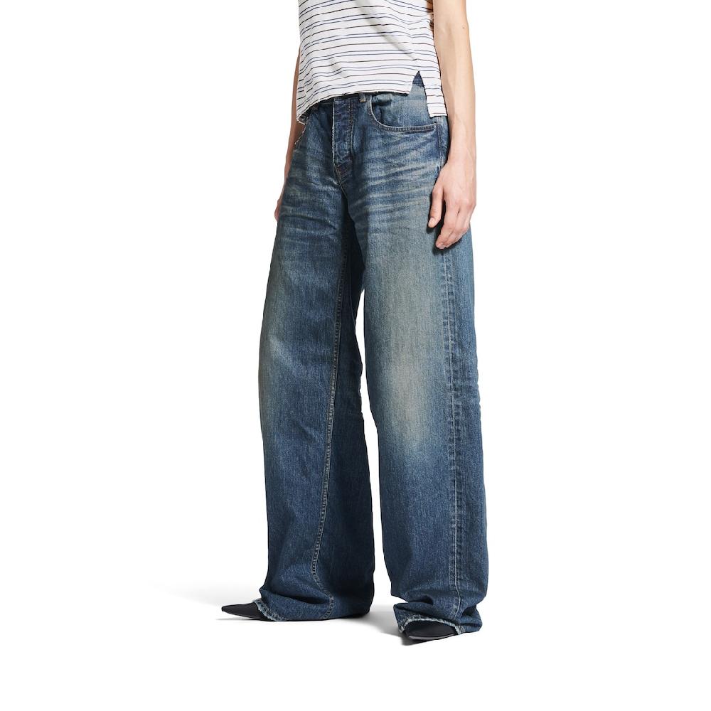 Balenciaga Pantalón Con Pernera Ancha Baggy Para Mujer En Azul Intenso