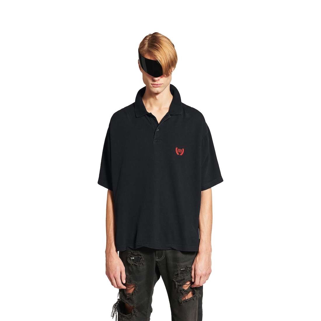 Balenciaga Polo De Manga Corta Regular Laurel Classic Para Hombre En Negro Descolorido