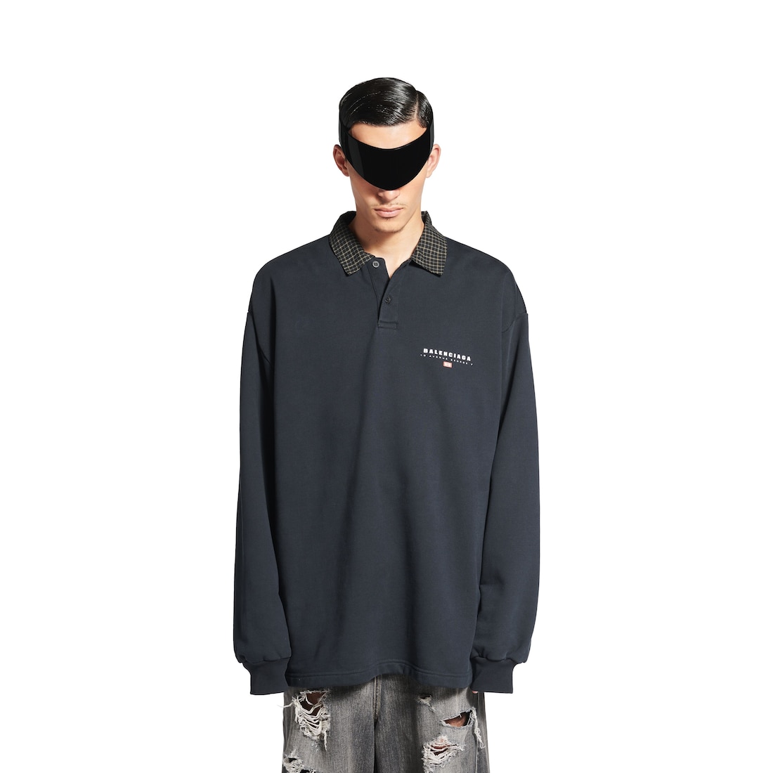 Balenciaga Polo De Manga Larga Con Cuello De Camisa Unity Sport Para Hombre En Negro Descolorido