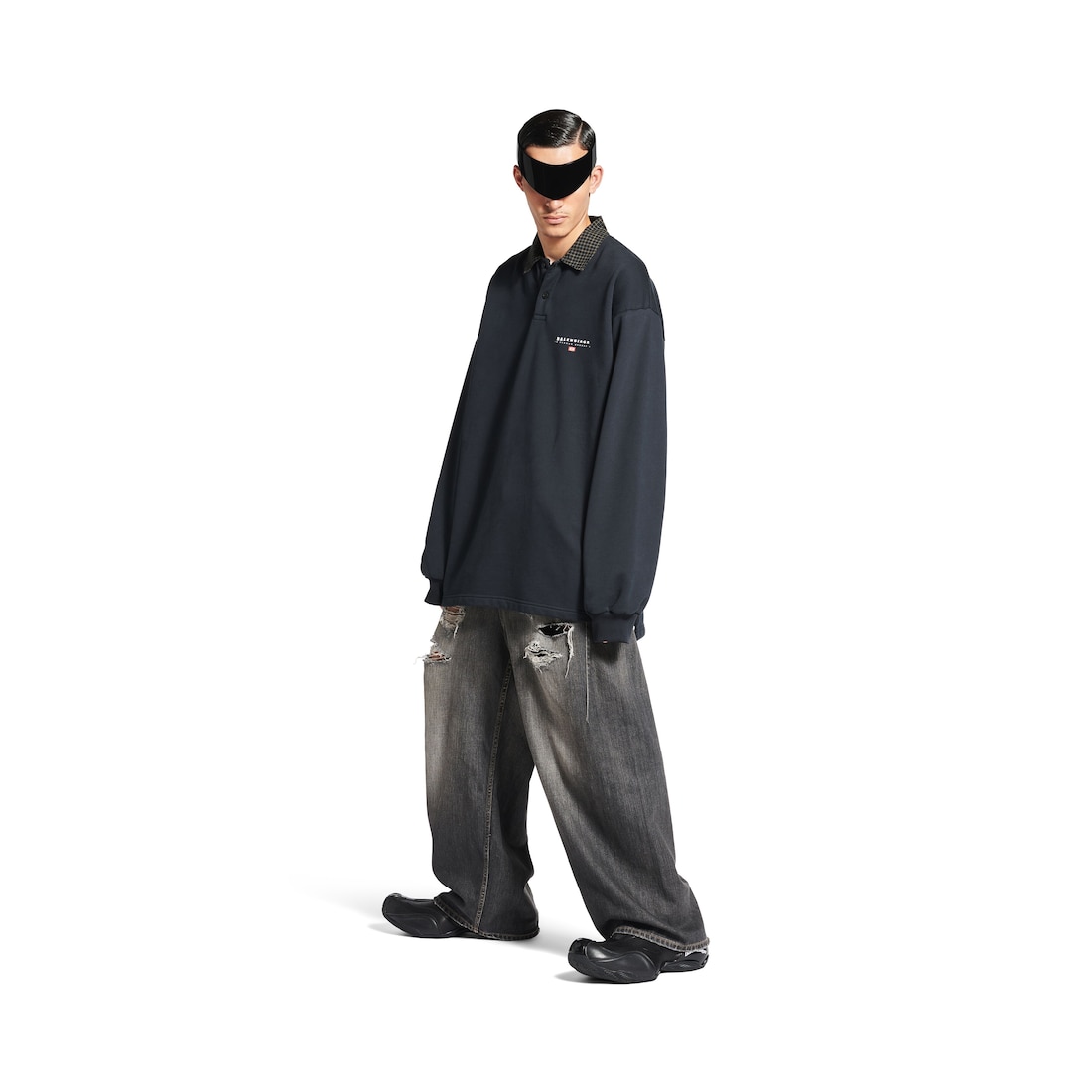 Balenciaga Polo De Manga Larga Con Cuello De Camisa Unity Sport para Hombre en Negro Descolorido