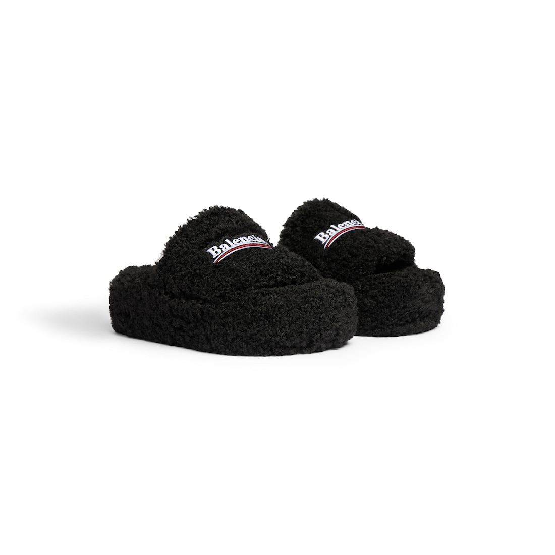 Balenciaga Sandalias Con Plataforma Furry Para Mujer En Negro