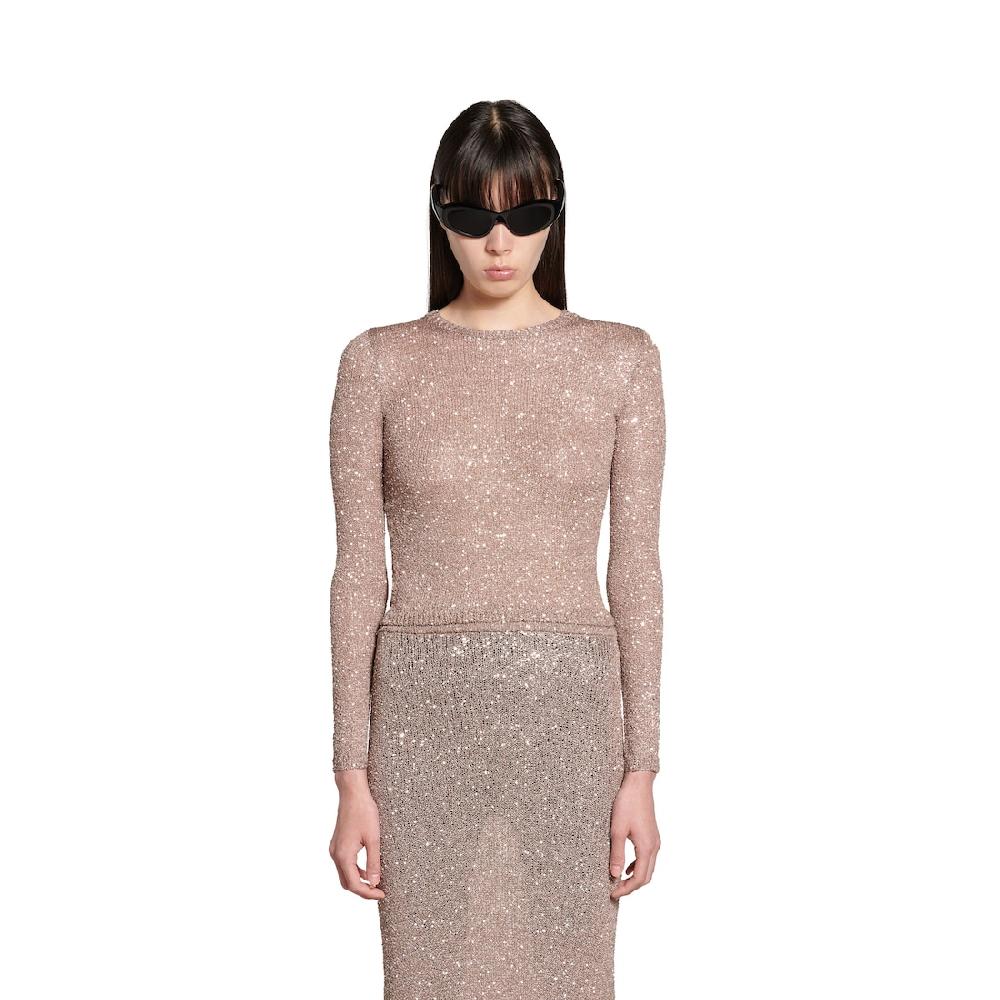 Balenciaga Top Con Cuello Redondo Ajustado Para Mujer En Marrón