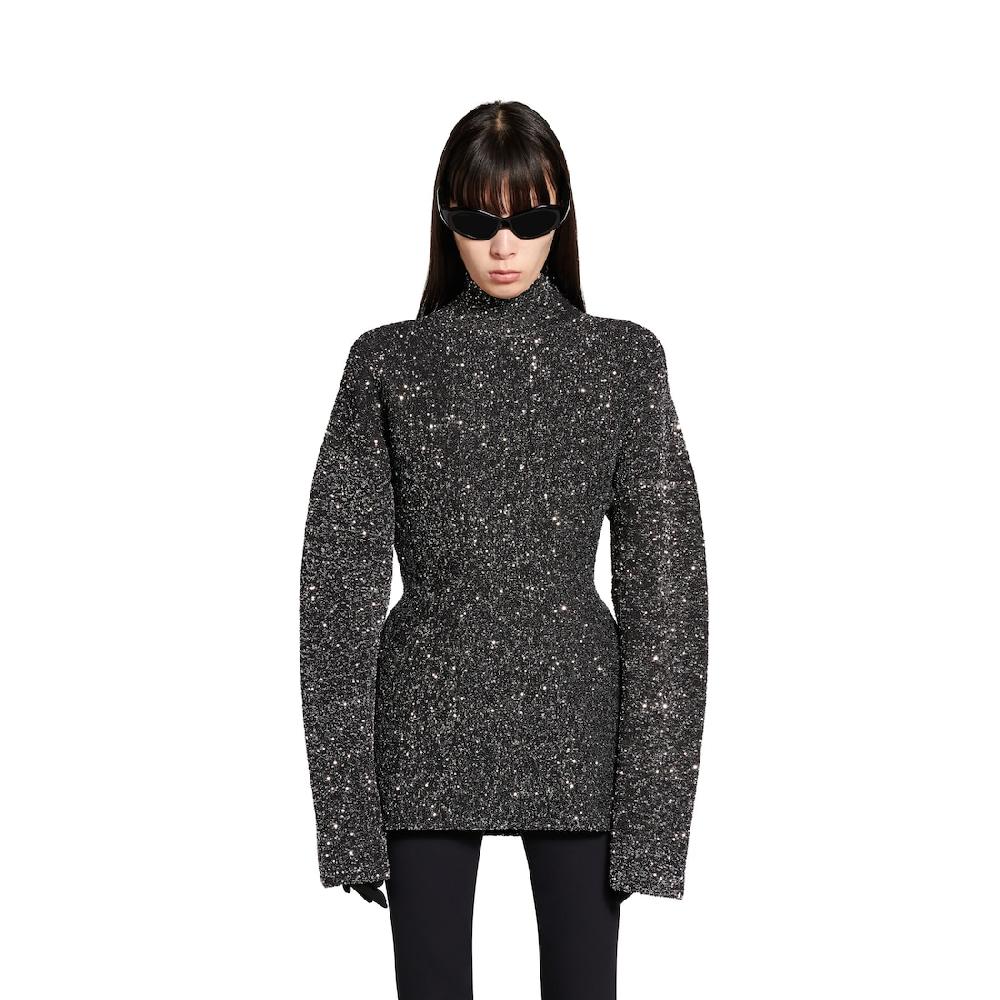 Balenciaga Top Hourglass Diseñado Con Lentejuelas Para Mujer En Plateado