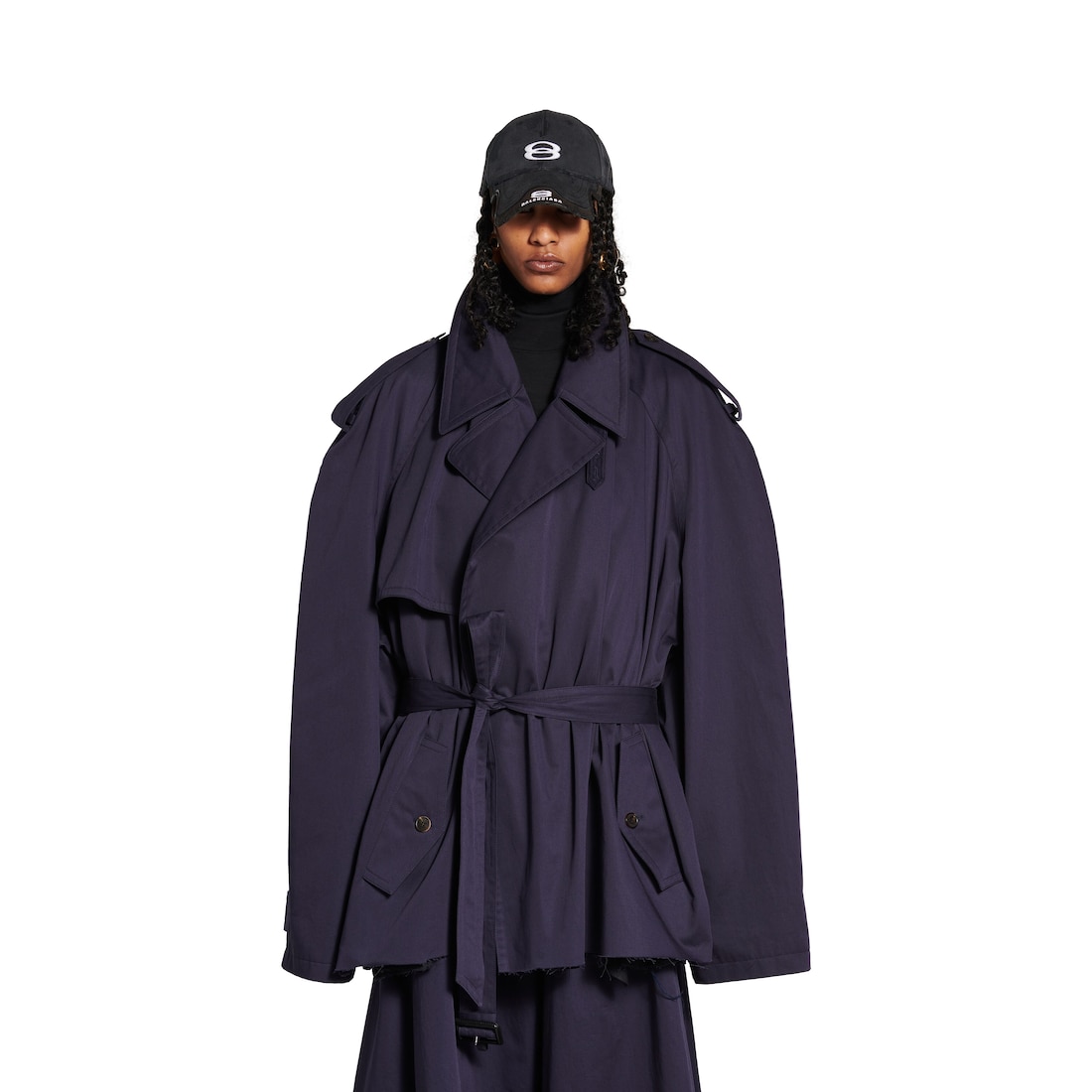 Balenciaga Trench Cropped Para Mujer En Azul Marino Oscuro