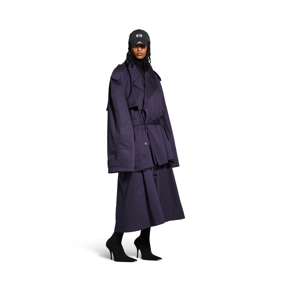 Balenciaga Trench Cropped para Mujer en Azul Marino Oscuro