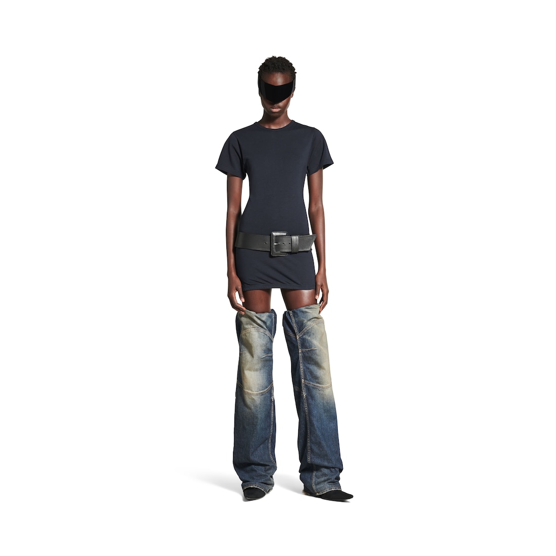 Balenciaga Vestido Camiseta Ajustado para Mujer en Negro Descolorido