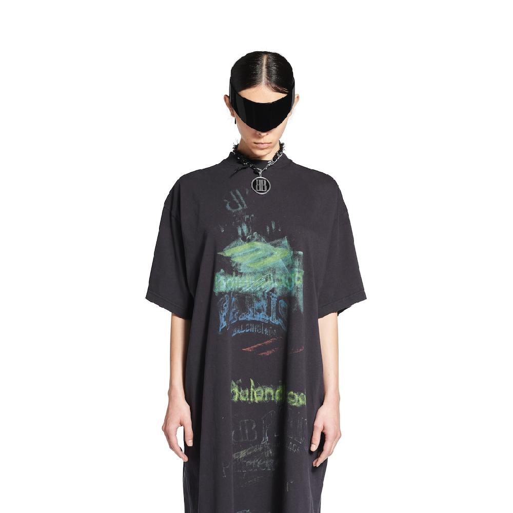 Balenciaga Vestido Camiseta Diy Imprint Para Mujer En Negro Degradado