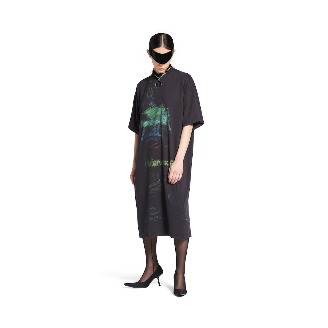 Balenciaga Vestido Camiseta Diy Imprint para Mujer en Negro Degradado