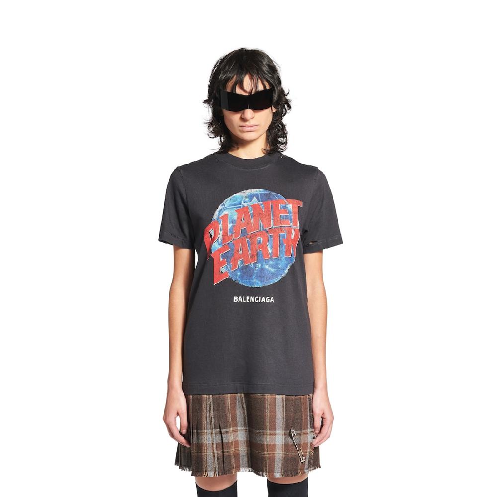 Balenciaga Vestido Camiseta Layered Planet Earth Para Mujer En Negro/marrón