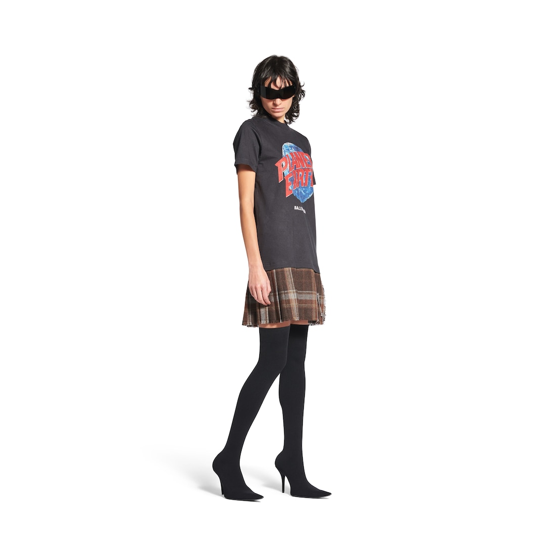 Balenciaga Vestido Camiseta Layered Planet Earth Para Mujer En Negro/marrón