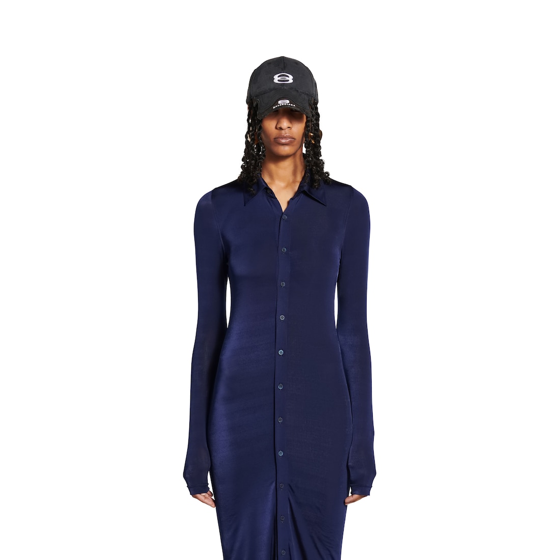 Balenciaga Vestido Maxi Elástico Para Mujer En Azul Marino Oscuro