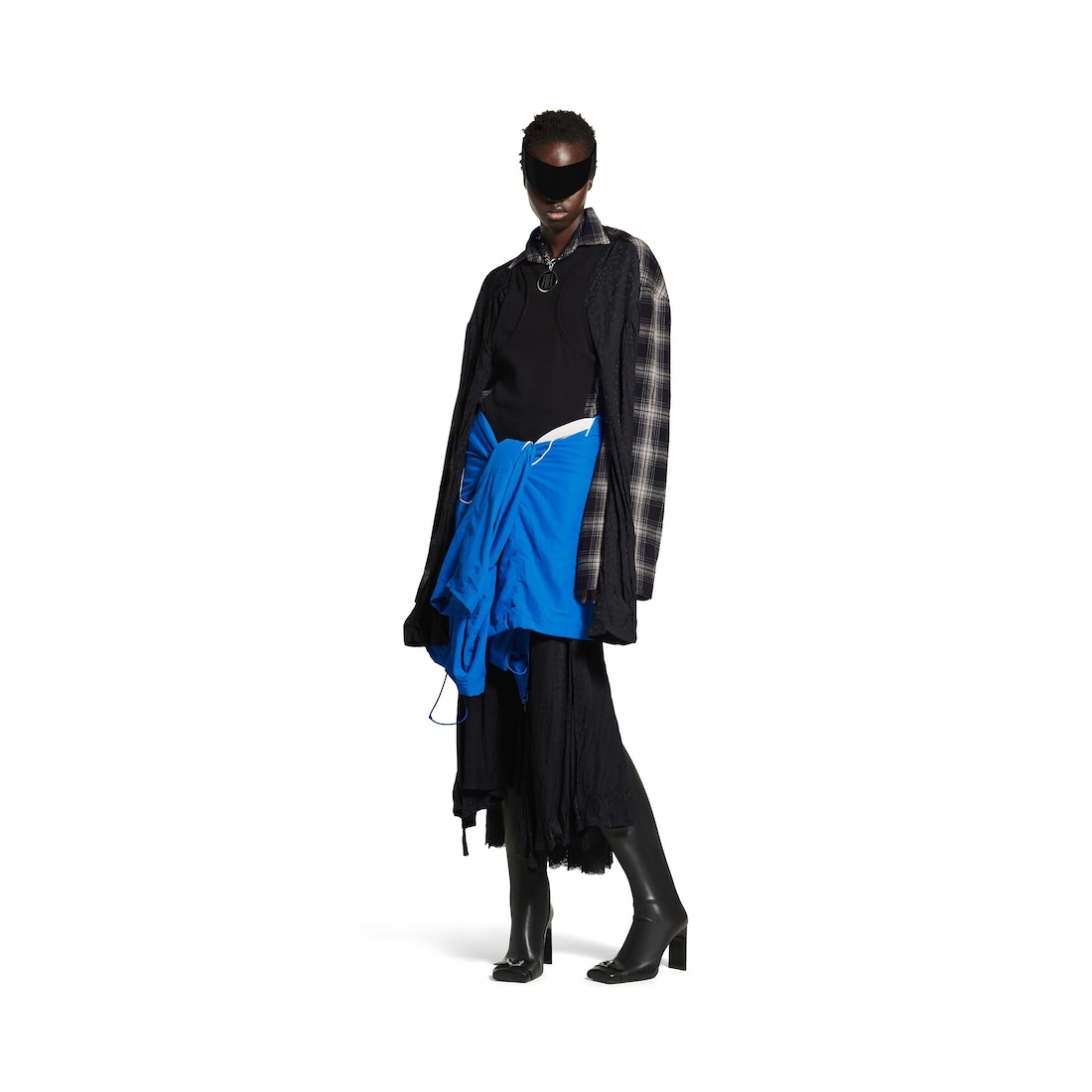 Balenciaga Vestido Patched Layered para Mujer en Negro/gris/azul