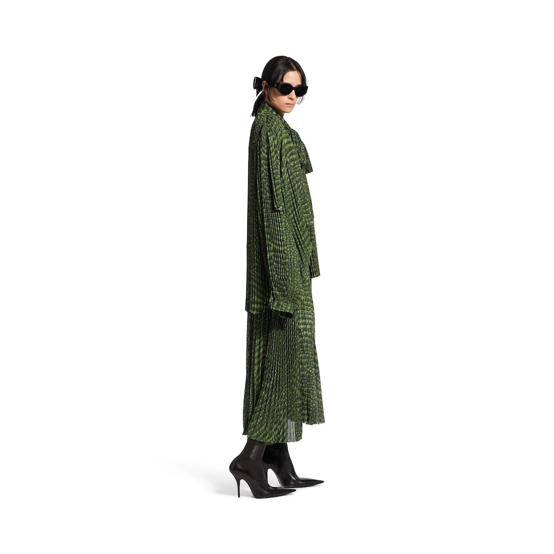 Balenciaga Vestido Plisado Double Sleeve Para Mujer En Verde