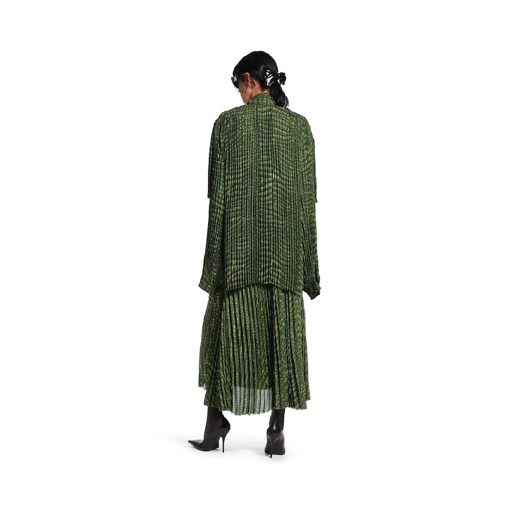 Balenciaga Vestido Plisado Double Sleeve Para Mujer En Verde