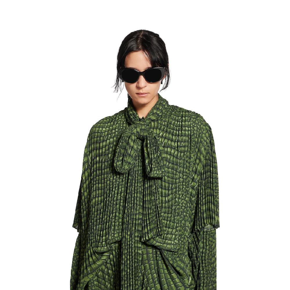 Balenciaga Vestido Plisado Double Sleeve Para Mujer En Verde