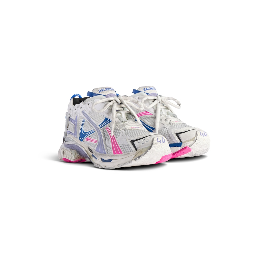 Balenciaga Zapatillas Runner Para Mujer En Blanco/lila/rosa Neón/azul Marino