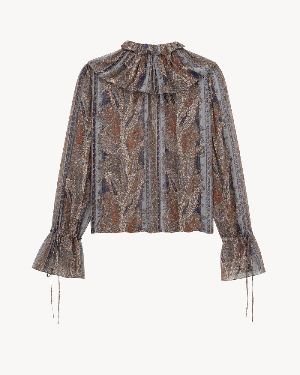 Saint Laurent Blusa De Georgette De Seda Con Motivo De Cachemira