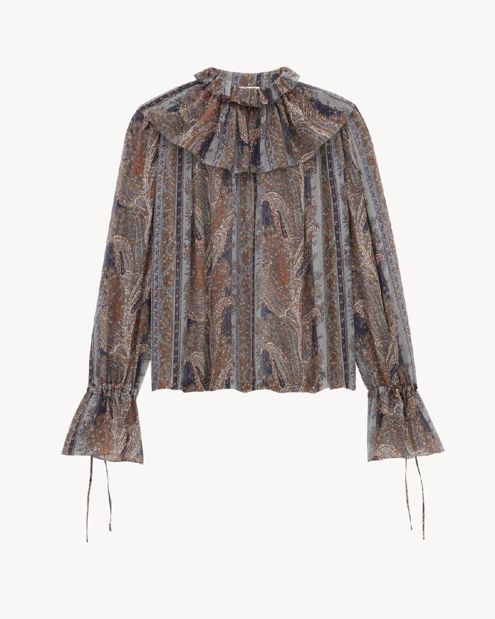 Saint Laurent blusa de georgette de seda con motivo de cachemira