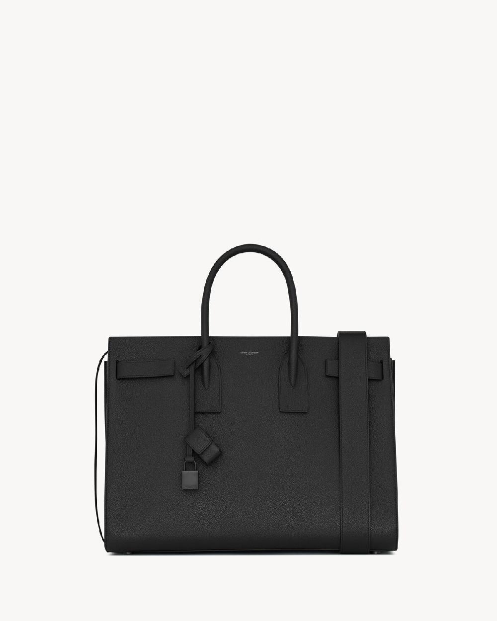 Saint Laurent bolso sac de jour large de piel granulada negra