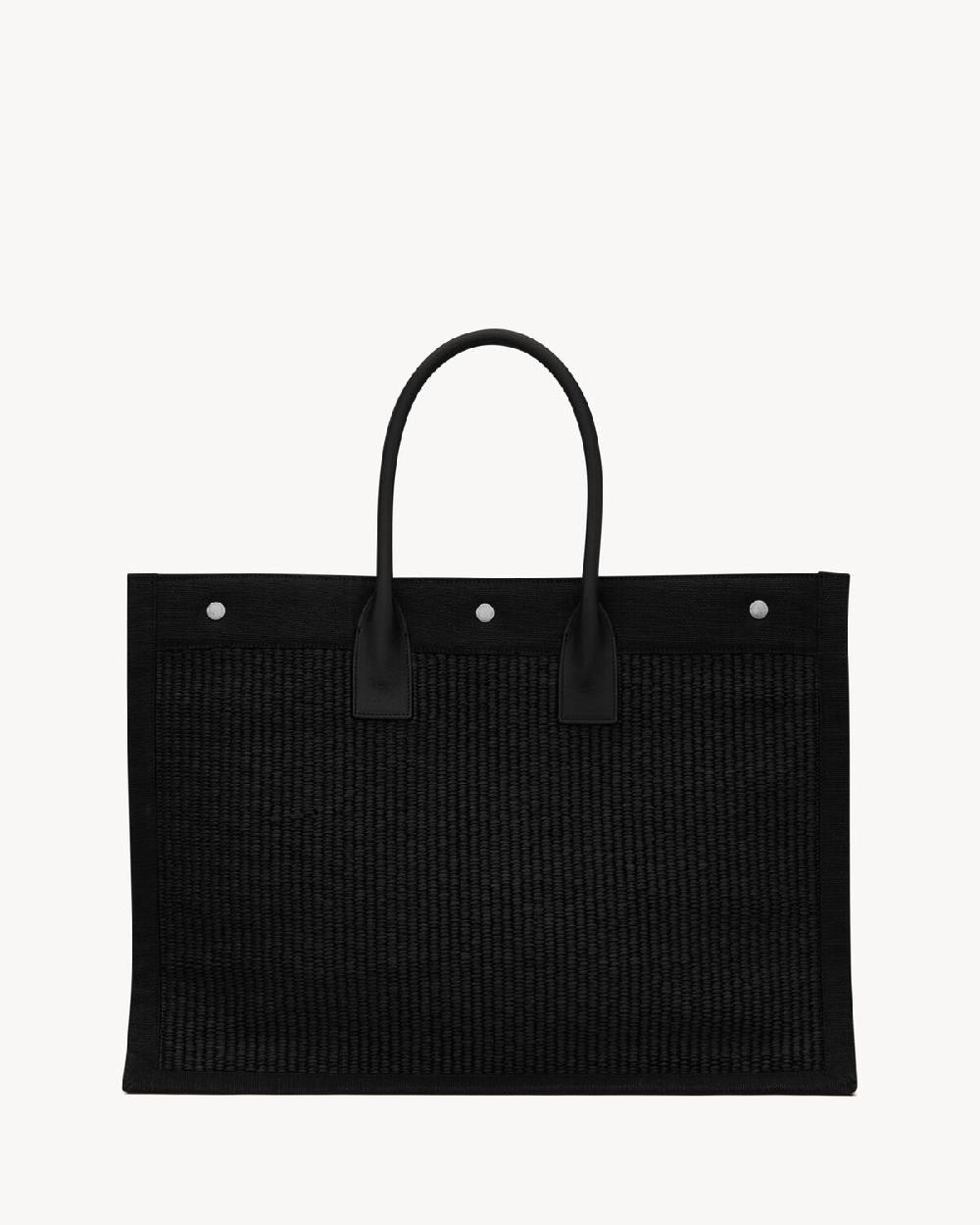 Saint Laurent Bolso Tote Grande Rive Gauche De Rafia Bordada Y Piel