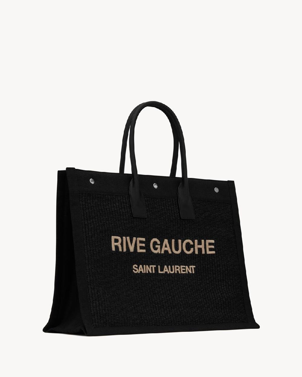 Saint Laurent Bolso Tote Grande Rive Gauche De Rafia Bordada Y Piel