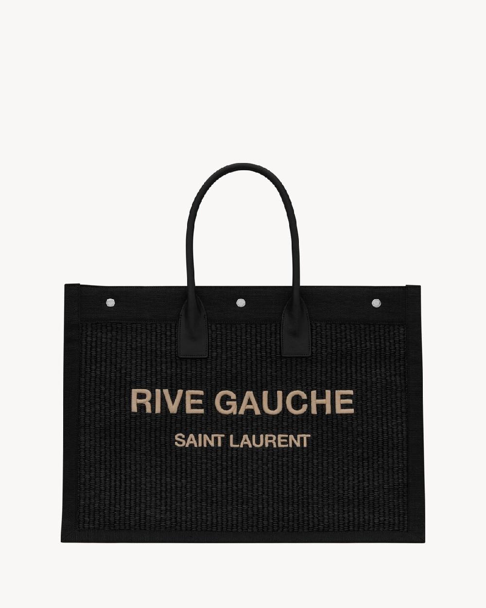 Saint Laurent bolso tote grande rive gauche de rafia bordada y piel