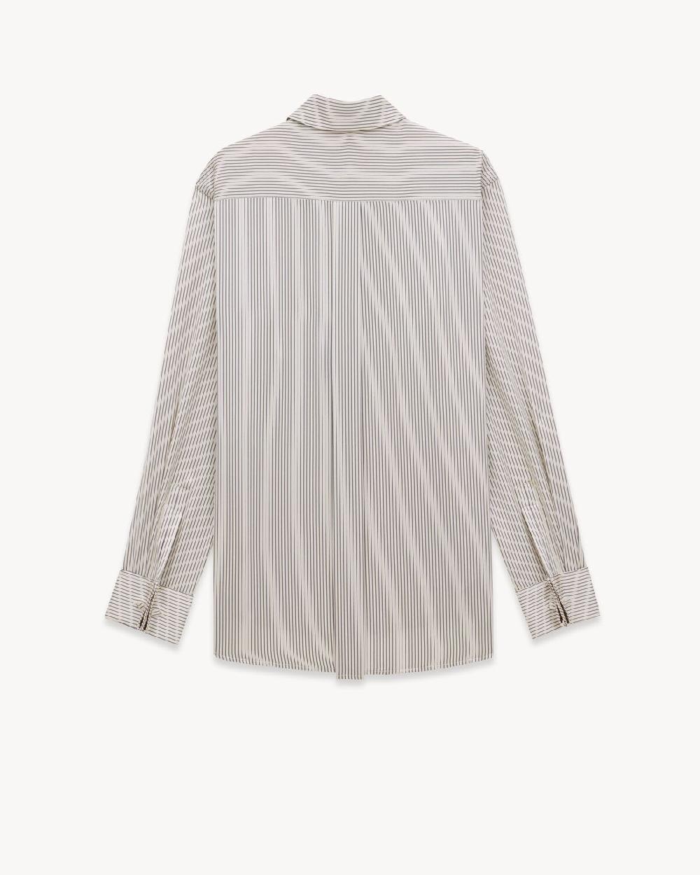 Saint Laurent Camisa Boyfriend En Satén De Seda Con Motivo De Rayas