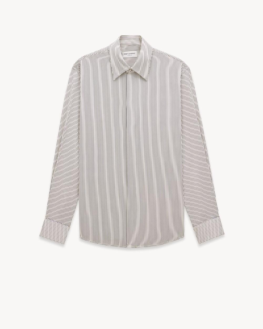 Saint Laurent camisa boyfriend en satén de seda con motivo de rayas