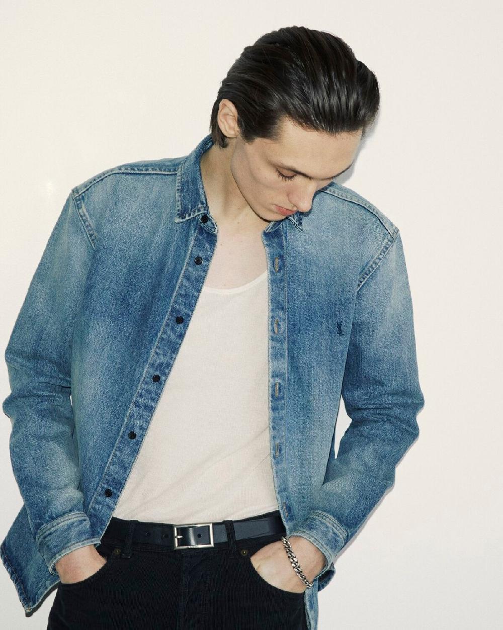 Saint Laurent Camisa Cassandre De Denim Azul Playa Trouville