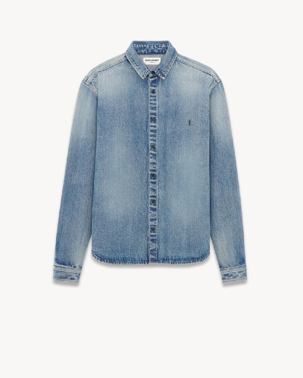Saint Laurent Camisa Cassandre De Denim Azul Playa Trouville