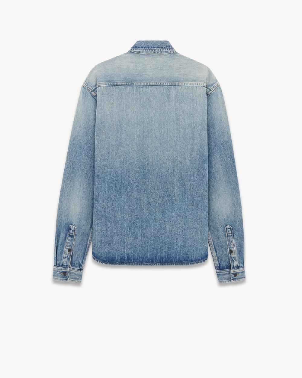 Saint Laurent Camisa Cassandre De Denim Azul Playa Trouville