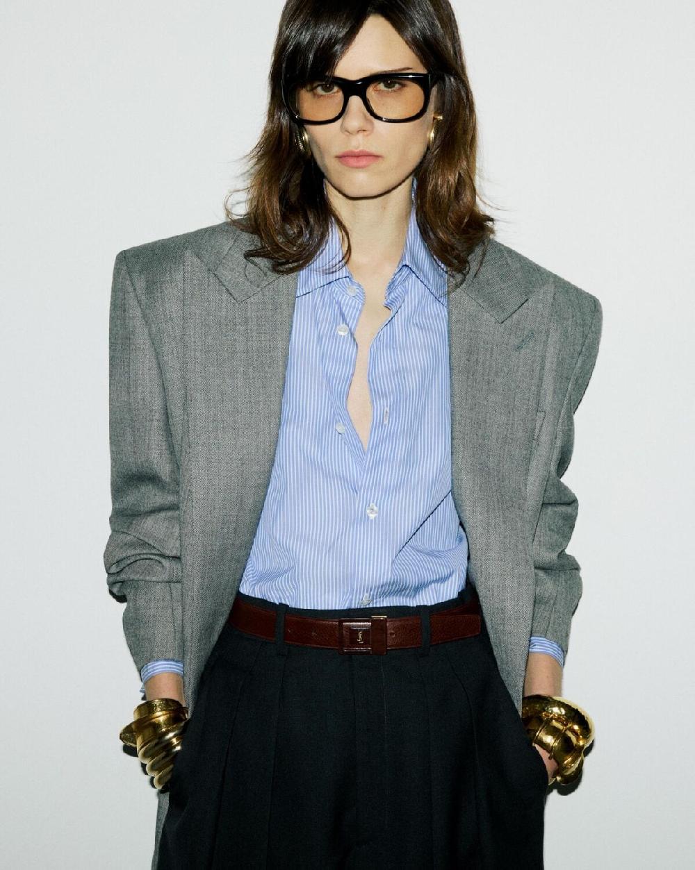 Saint Laurent Camisa Cassandre De Popelina De Algodón Con Motivo De Rayas