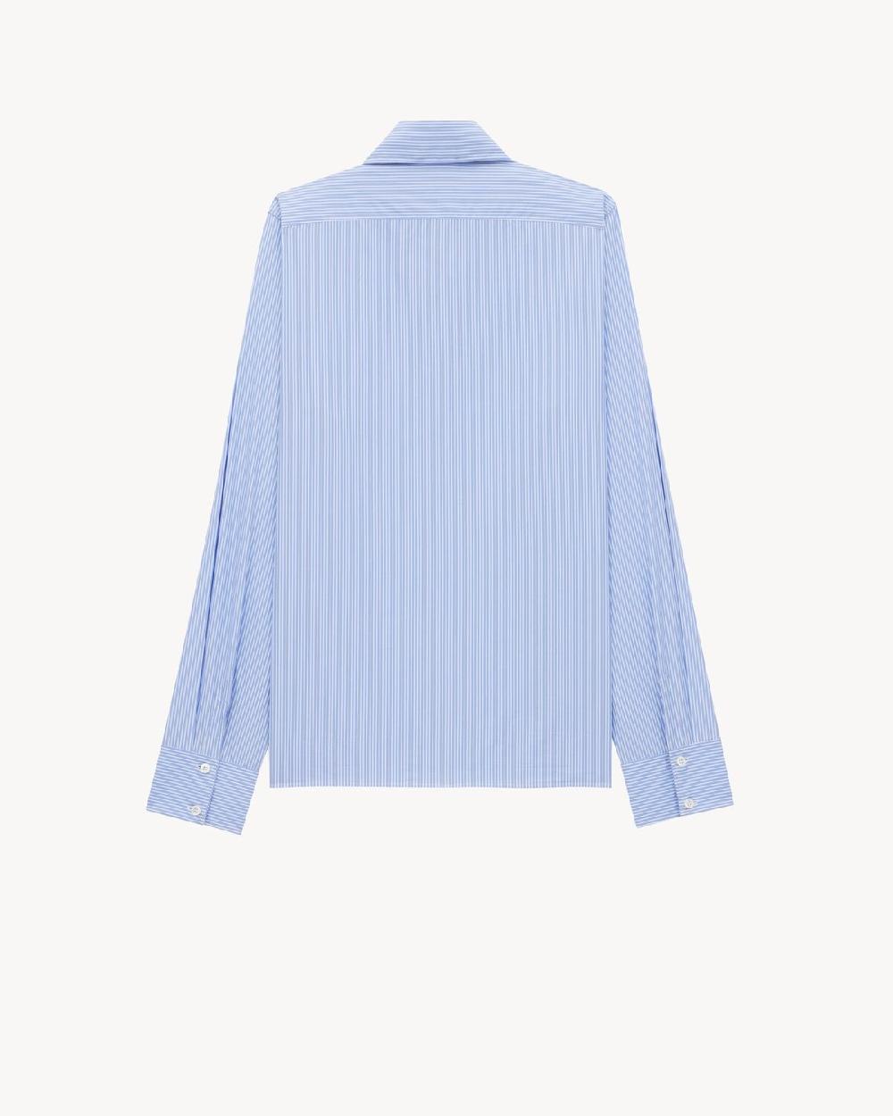Saint Laurent Camisa Cassandre De Popelina De Algodón Con Motivo De Rayas