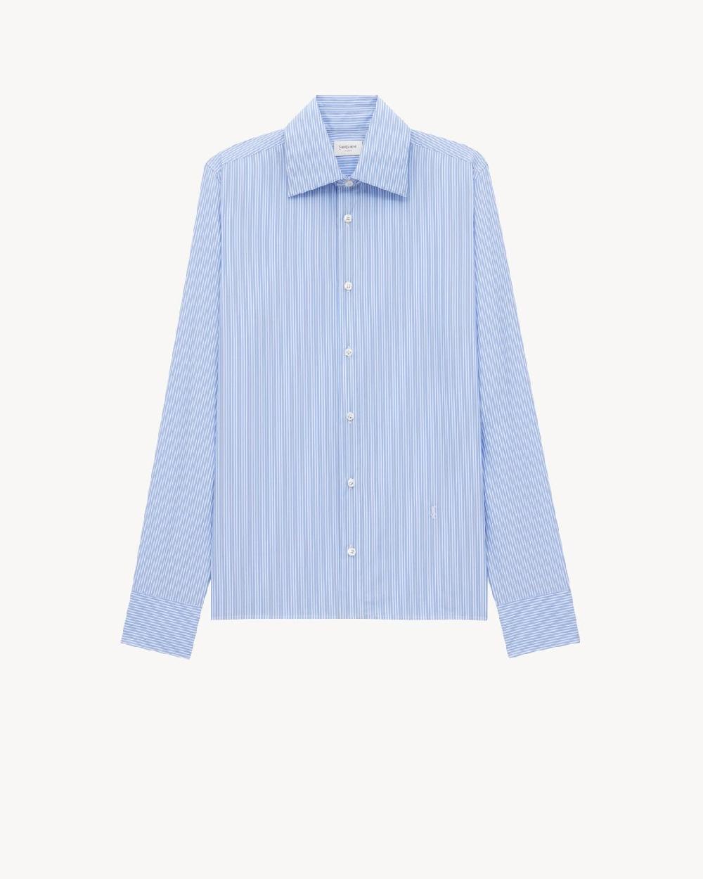 Saint Laurent camisa cassandre de popelina de algodón con motivo de rayas