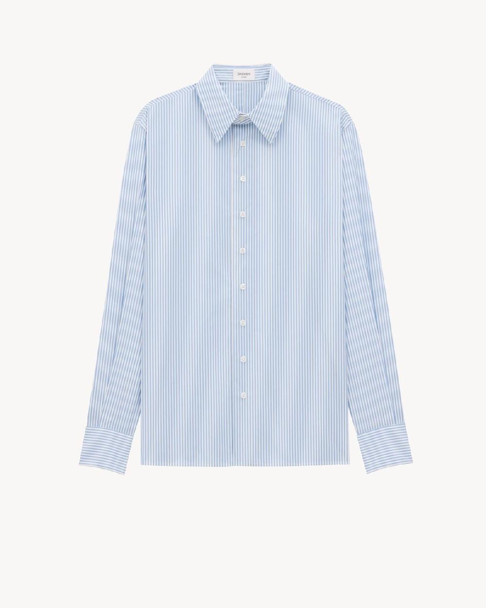 Saint Laurent camisa de algodón con motivo de rayas oxford