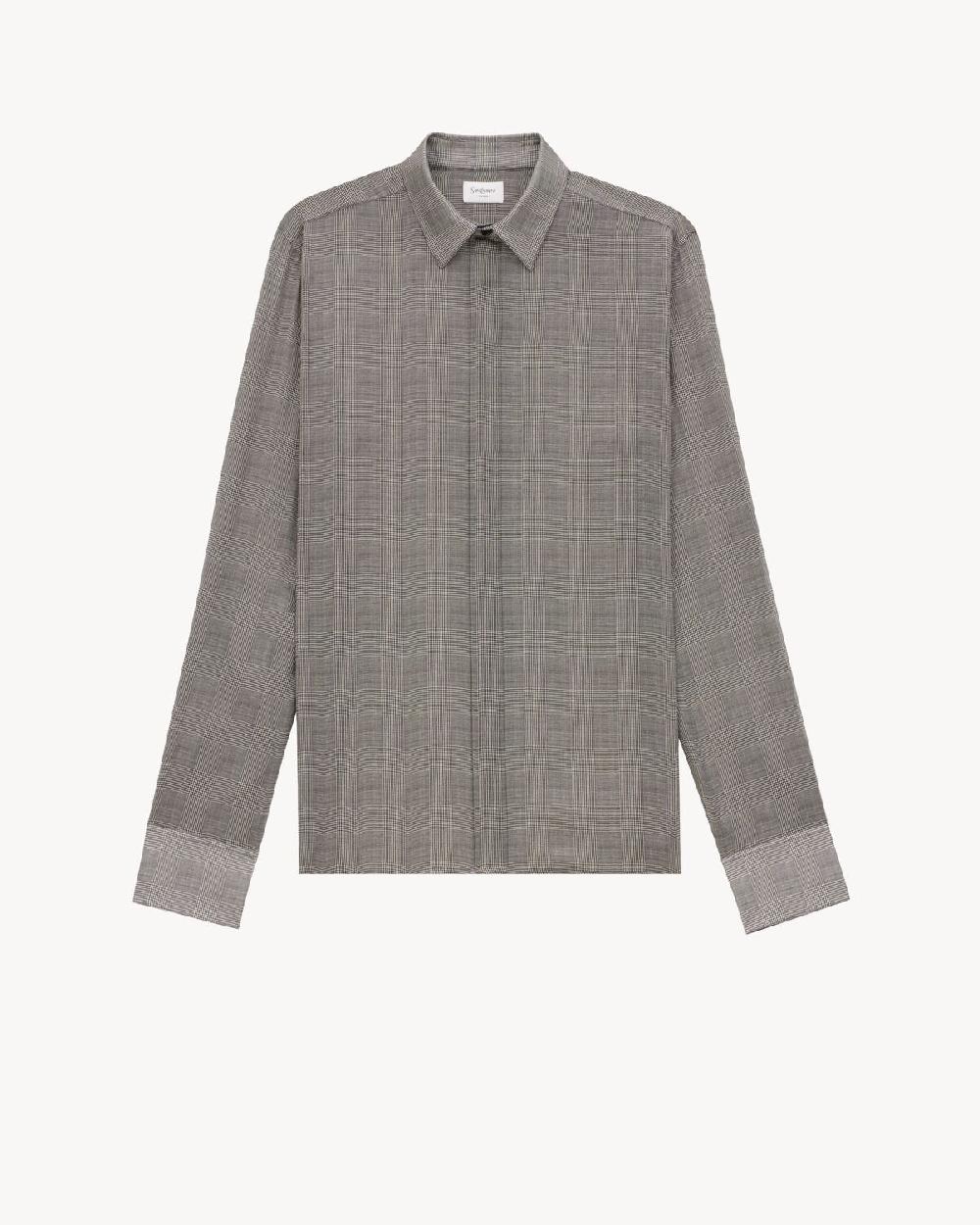 Saint Laurent camisa de charmeuse de seda con motivo príncipe de gales