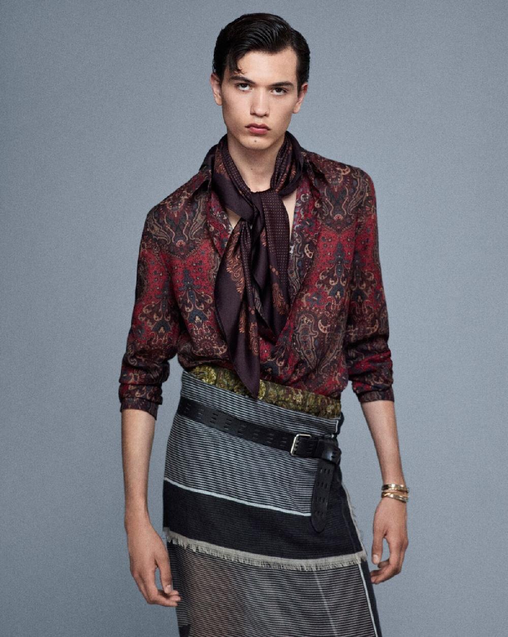 Saint Laurent Camisa De Crepón De Seda Con Motivo De Cachemira