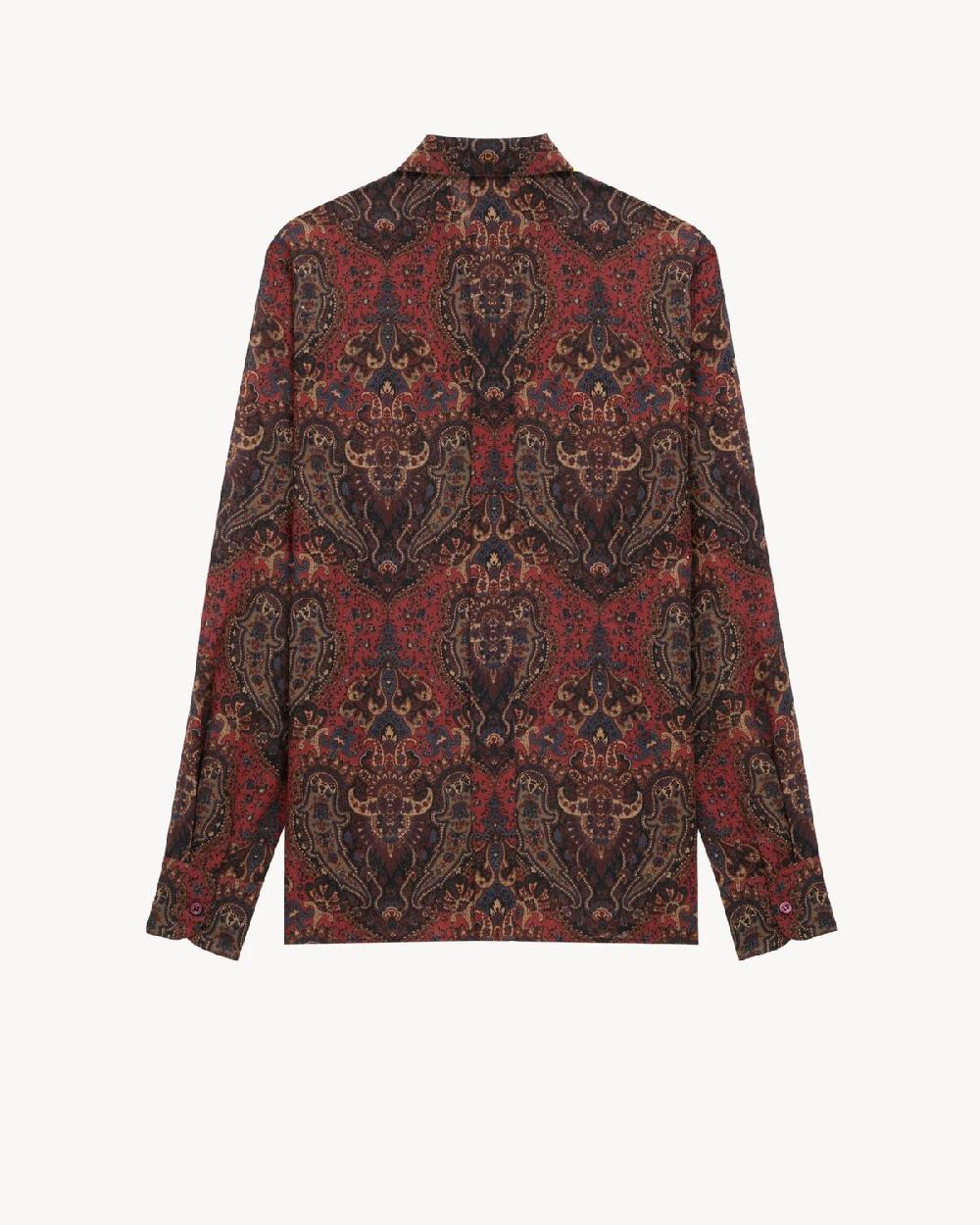 Saint Laurent Camisa De Crepón De Seda Con Motivo De Cachemira