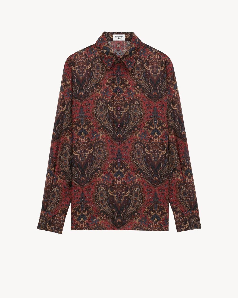 Saint Laurent camisa de crepón de seda con motivo de cachemira