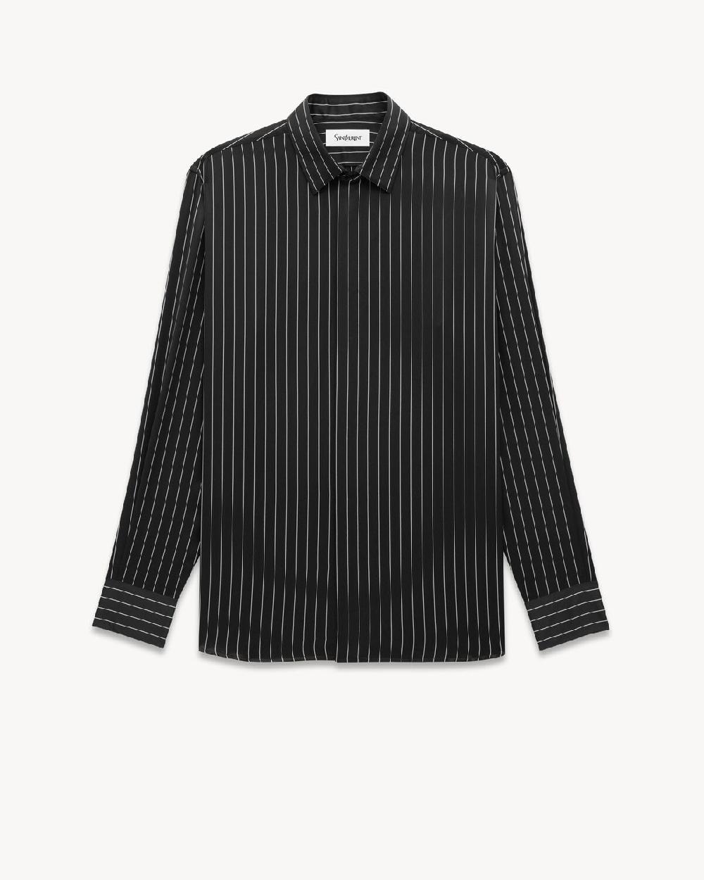 Saint Laurent camisa de satén de seda con motivo de rayas